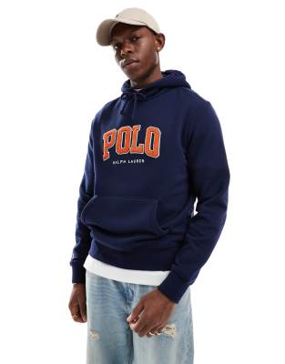 Polo Ralph Lauren Chenille Applique Logo Fleece Hoodie In Navy