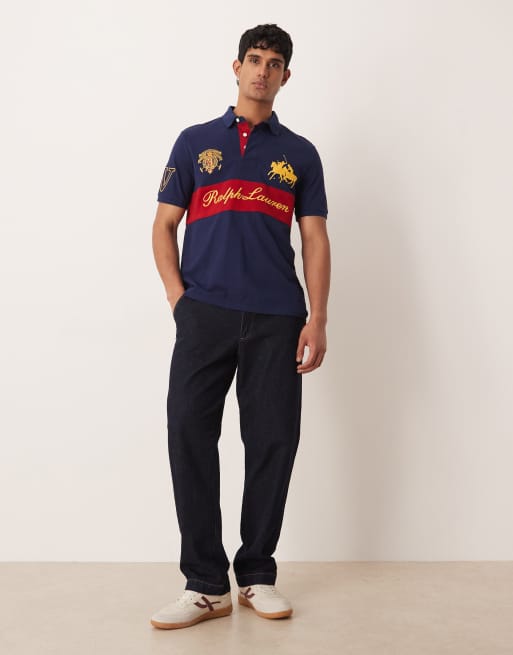 Polo Ralph Lauren chest panel crest logo pique polo in navy, 2 of 5