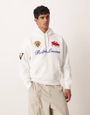 Polo Ralph Lauren Men's White Chest Script Crest Logo Hoodie In