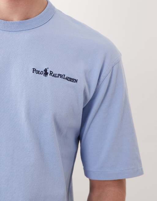 Polo Ralph Lauren chest script logo heavyweight cotton t-shirt in light blue, 4 of 5