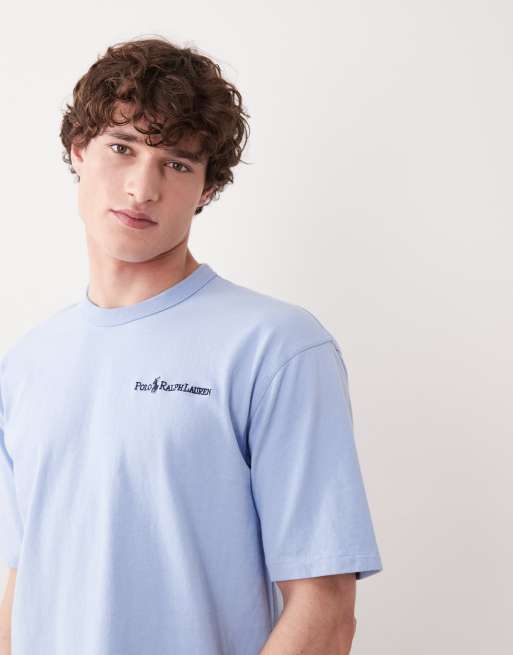 Polo Ralph Lauren chest script logo heavyweight cotton t-shirt in light blue, 5 of 5