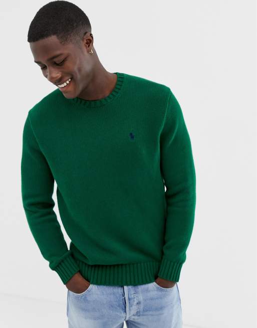 Polo Ralph Lauren chunky cotton knit jumper with crew neck in green | ASOS