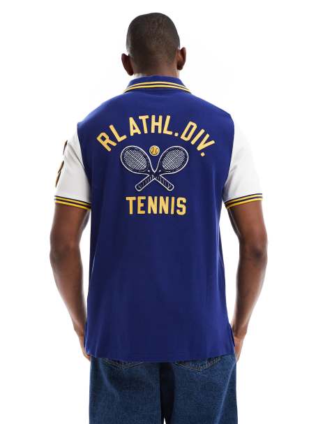 Polo Ralph Lauren P-wing badge and back print pique polo classic oversized fit in dark blue