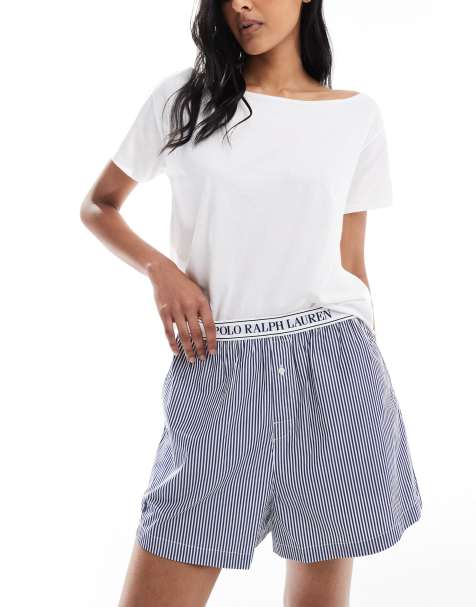 Polo Ralph Lauren – Ciemnoniebieskie szorty bokserki w paski z taśmą z logo - view 1