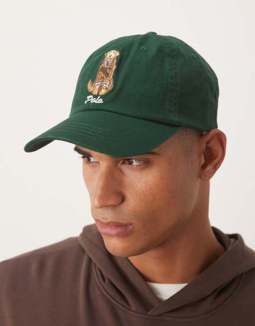 Polo Ralph Lauren – Ciemnozielona baseballowa czapka z daszkiem z diagonalu z logo Polo Dog
