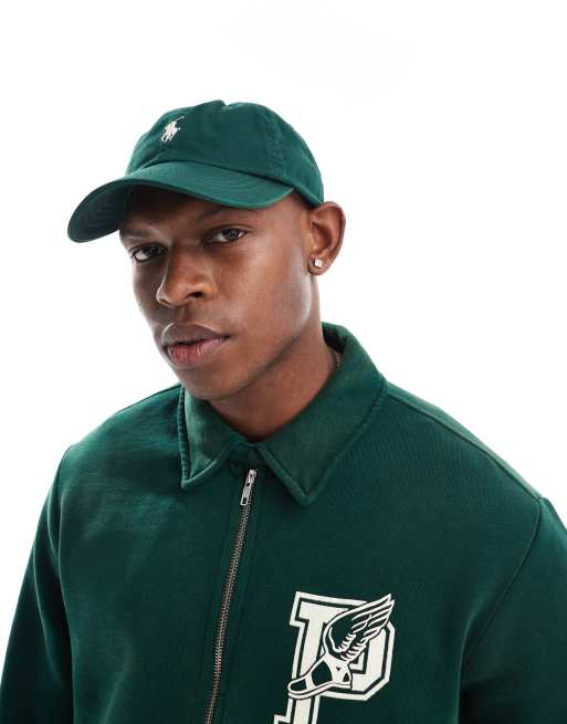 Polo Ralph Lauren – Ciemnozielona baseballowa czapka z daszkiem z diagonalu z logo