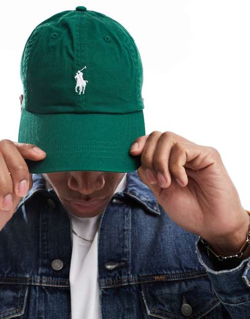 Polo Ralph Lauren – Ciemnozielona baseballowa czapka z daszkiem z diagonalu z logo
