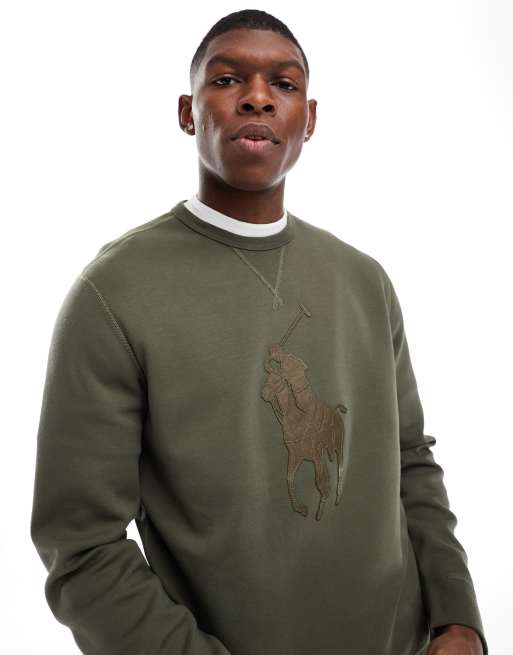 Polo Ralph Lauren – Ciemnozielona bluza z dzianiny o podwójnym splocie z dużym logo z graczem