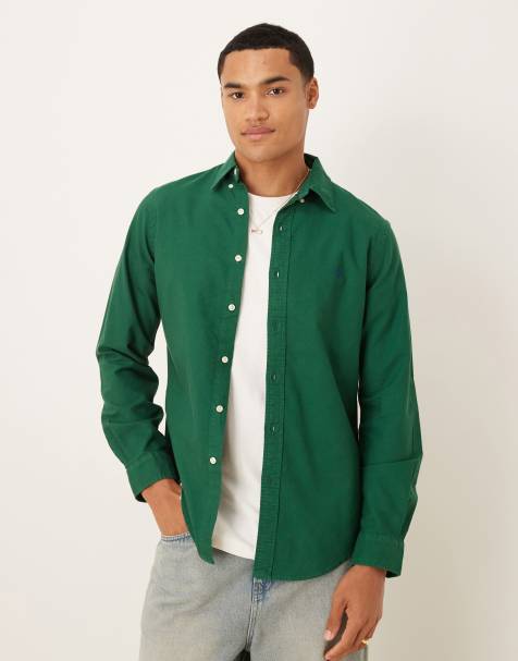 Polo Ralph Lauren icon logo slim fit garment dyed oxford shirt in dark green