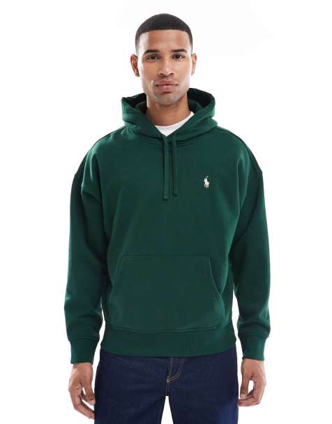 Polo Ralph Lauren – Ciemnozielona gruba bluza z kapturem o luźnym kroju z logo na plecach - view 1