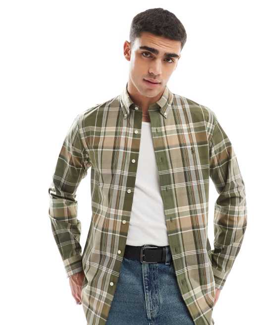 Polo Ralph Lauren – Ciemnozielona koszula popelinowa ze stretchem w kratę z logo