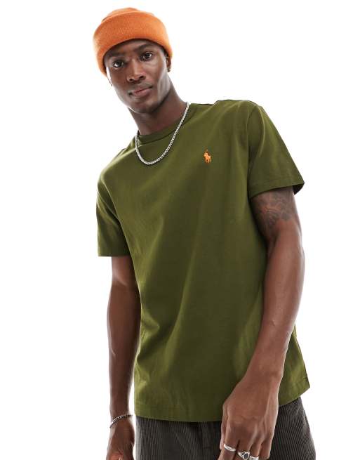 Polo Ralph Lauren – Ciemnozielony gruby T-shirt o klasycznym fasonie oversize z logo