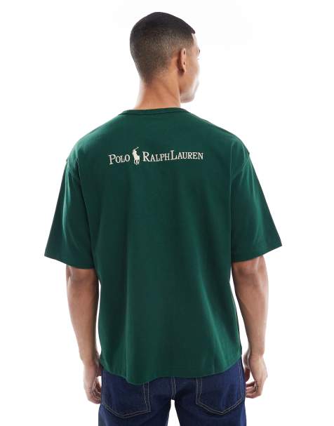 Polo Ralph Lauren script icon logo back print relaxed fit heavyweight t-shirt in dark green