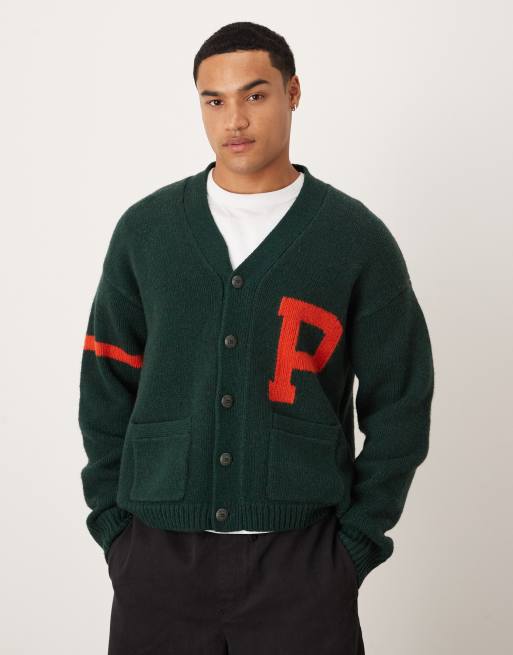 Polo Ralph Lauren – Ciemnozielony kardigan z wełnianej dzianiny w uczelnianym stylu