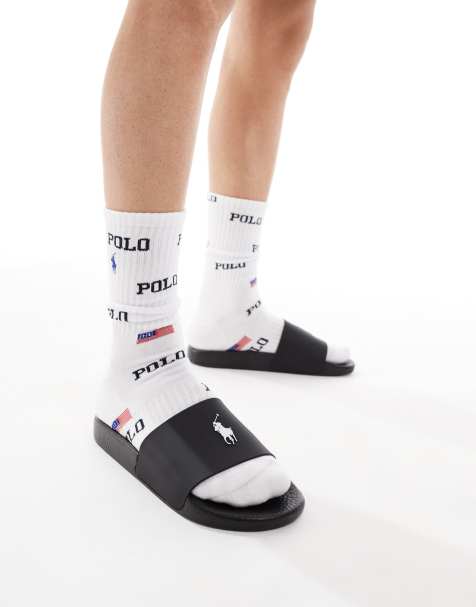 Polo Ralph Lauren - Claquettes avec logo blanc - Noir - view 1