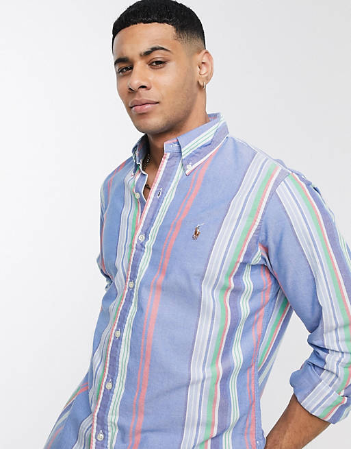 off Air mail Duplication Polo Ralph Lauren classic fit oxford shirt in multi stripe with logo | ASOS