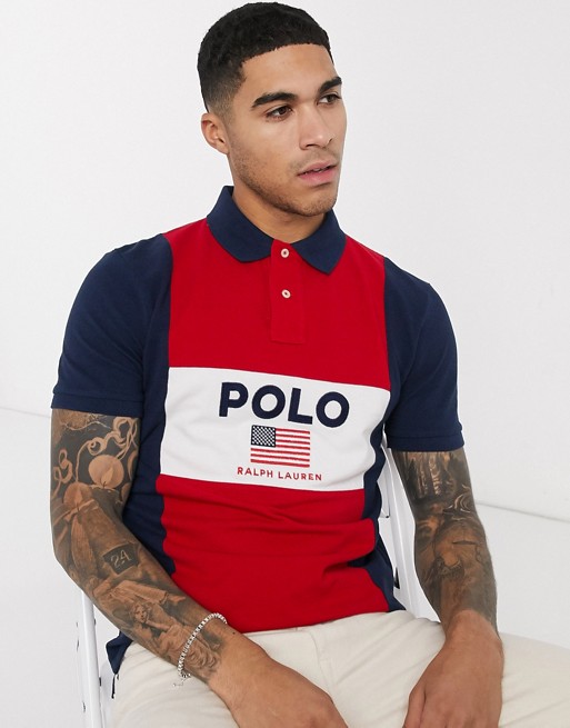 Polo Ralph Lauren classic fit polo in navy colour block with polo logo