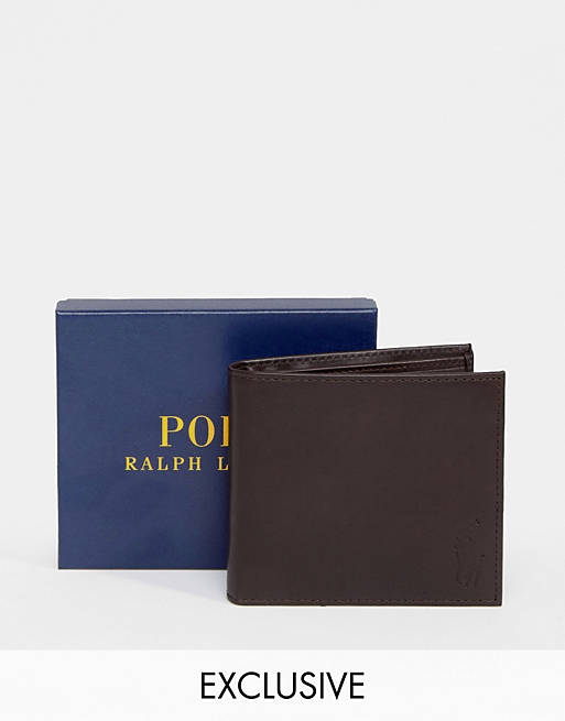 Polo Ralph Lauren classic leather billfold wallet in brown Exclusive at ASOS