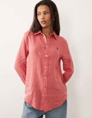 Polo Ralph Lauren classic linen longsleeve button up shirt in red