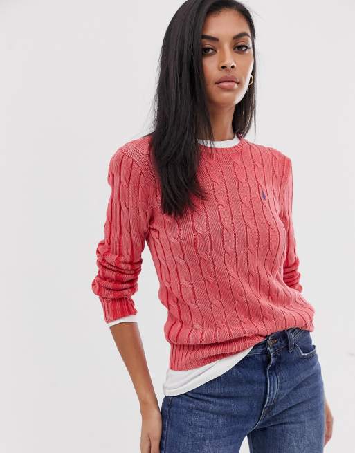 Cable knit hotsell crew neck sweater