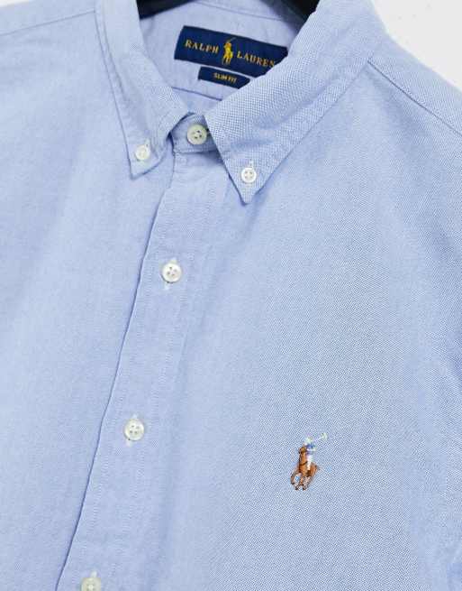 Polo Ralph Lauren classic oxford player logo short sleeve shirt button down custom regular fit in blue