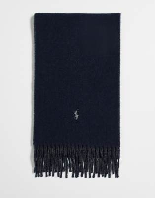 Polo Ralph Lauren Polo Ralph Lauren classic reversible rich wool blend scarf with logo in navy/charcoal