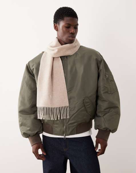 Polo Ralph Lauren classic reversible rich wool blend scarf with logo in taupe/cream - view 1