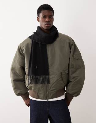 Polo Ralph Lauren Polo Ralph Lauren classic rich wool blend scarf with logo in black