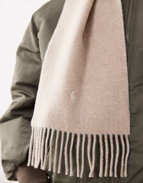 Polo Ralph Lauren classic rich wool blend scarf with logo in cream - view 2
