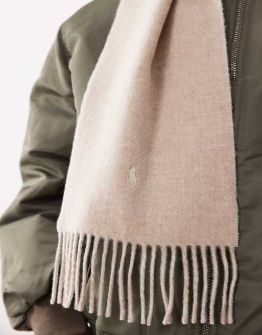 Polo Ralph Lauren classic rich wool blend scarf with logo in cream, 2 of 3