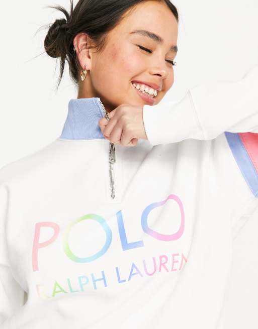 Polo Ralph Lauren co-ord front logo half-zip sweater in white | ASOS