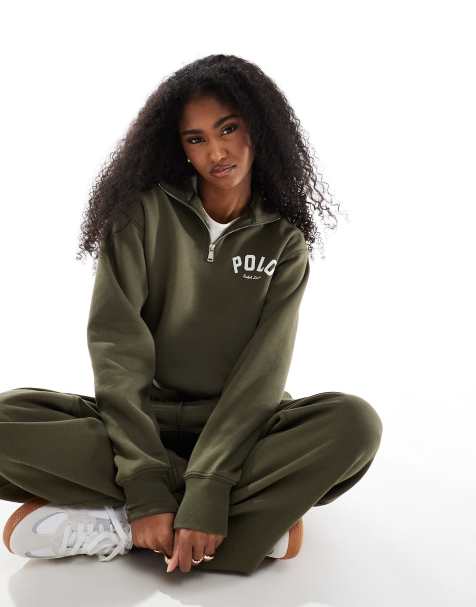 Polo Ralph Lauren co-ord half zip sweatshirt in dark green - view 1