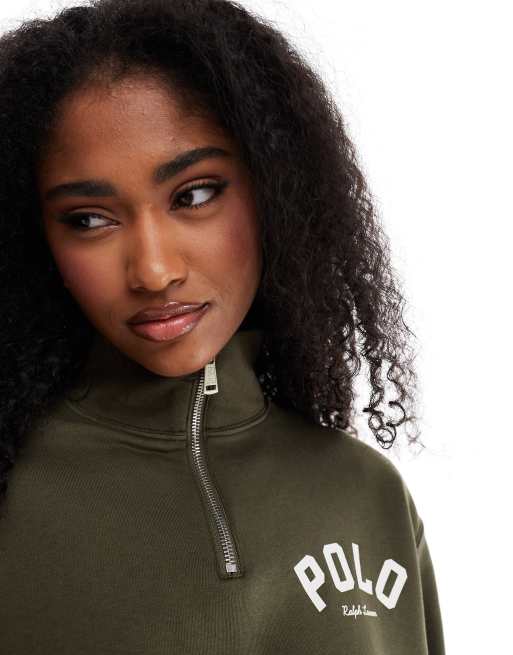 Polo Ralph Lauren co-ord half zip sweatshirt in dark green, 3 of 4