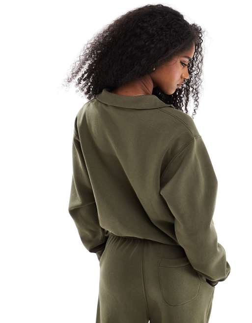 Polo Ralph Lauren co-ord half zip sweatshirt in dark green, 4 of 4