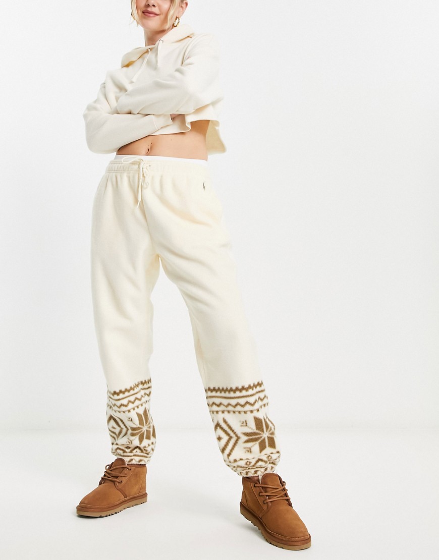 Polo Ralph Lauren co ord printed athletic drawstring trousers in cream-White