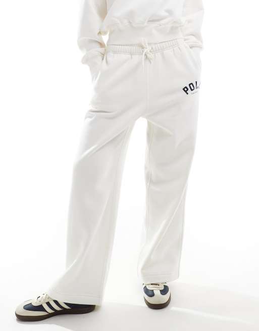 Polo Ralph Lauren co-ord wide leg joggers in off white, 4 of 5