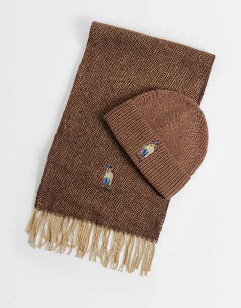 Polo Ralph Lauren coffret cadeau écharpe et bonnet à imprimé ours marron - view 1