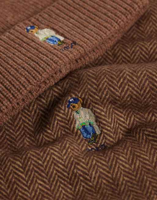 Polo Ralph Lauren coffret cadeau écharpe et bonnet à imprimé ours marron, 2 de 3