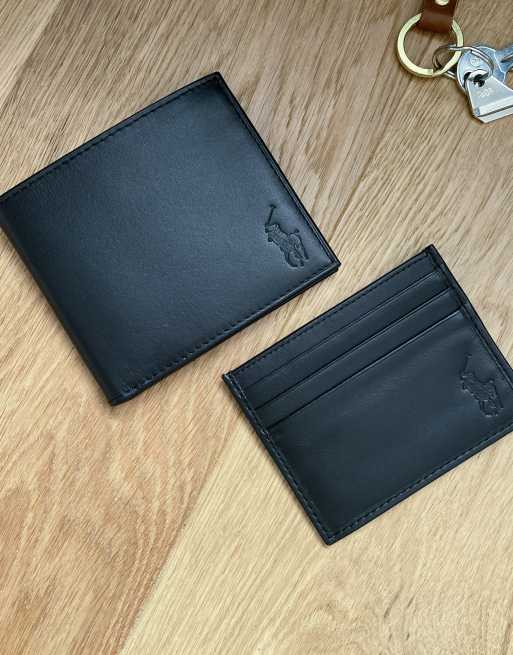 Polo Ralph Lauren Coffret cadeau portefeuille deux volets en cuir et porte cartes avec logo Noir