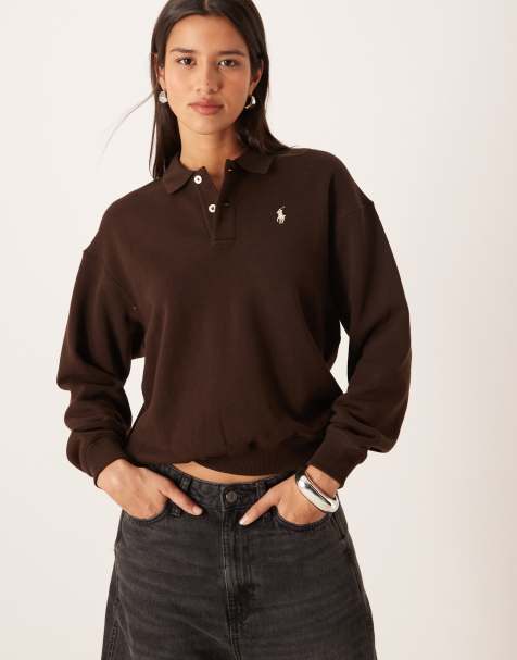Polo Ralph Lauren collared sweatshirt with logo in brown - view 1