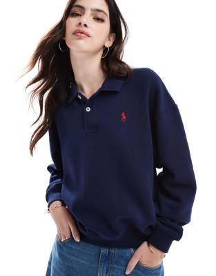 collared sweatshirt with logo in navy