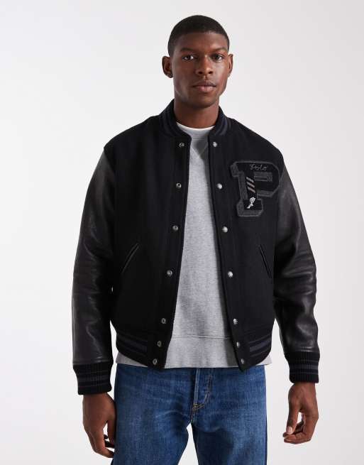 Polo Ralph Lauren – College-Bomberjacke in Schwarz