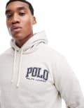 [Polo Ralph Lauren] Polo Ralph Lauren collegiate logo fleece hoodie classic oversized fit in light grey marl S L grey