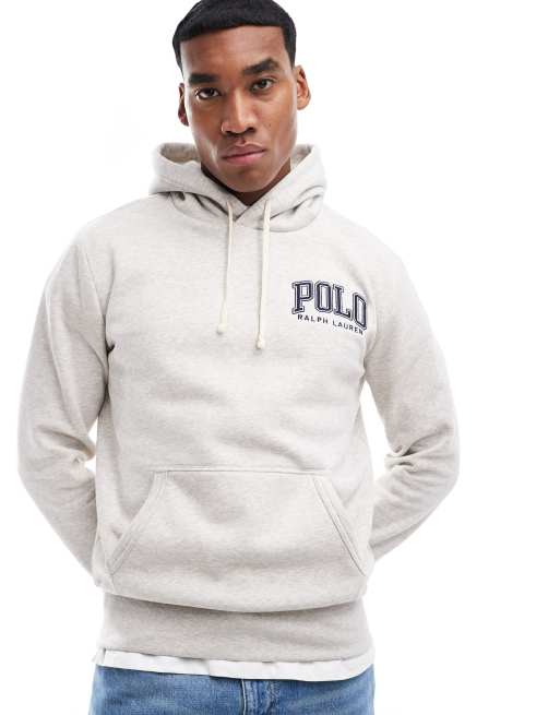 Polo Ralph Lauren collegiate logo fleece hoodie classic oversized fit in light grey marl ASOS