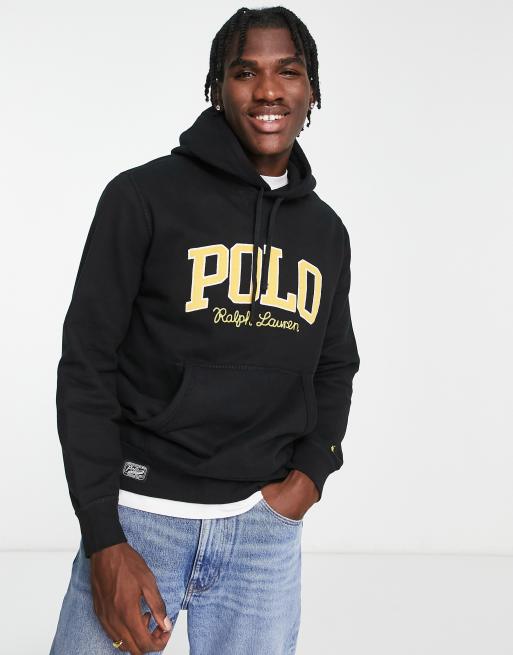 Polo Ralph Lauren collegiate logo fleece hoodie in black