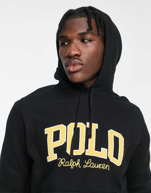 Polo Ralph Lauren collegiate logo fleece hoodie in black