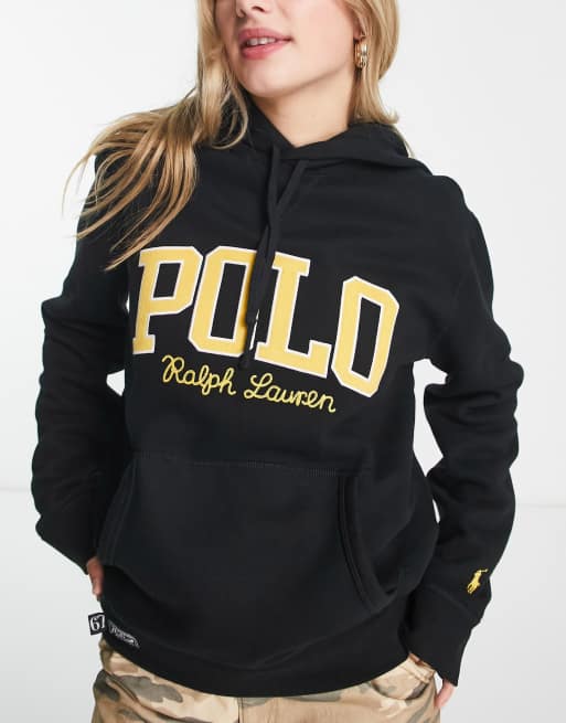 Polo Ralph Lauren Collegiate Logo Fleece Hoodie in Black for Men