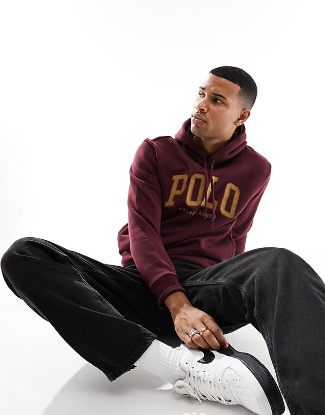 Polo Ralph Lauren - collegiate logo fleece hoodie in burgundy