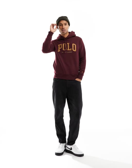 Polo Ralph Lauren collegiate logo fleece hoodie in burgundy ASOS