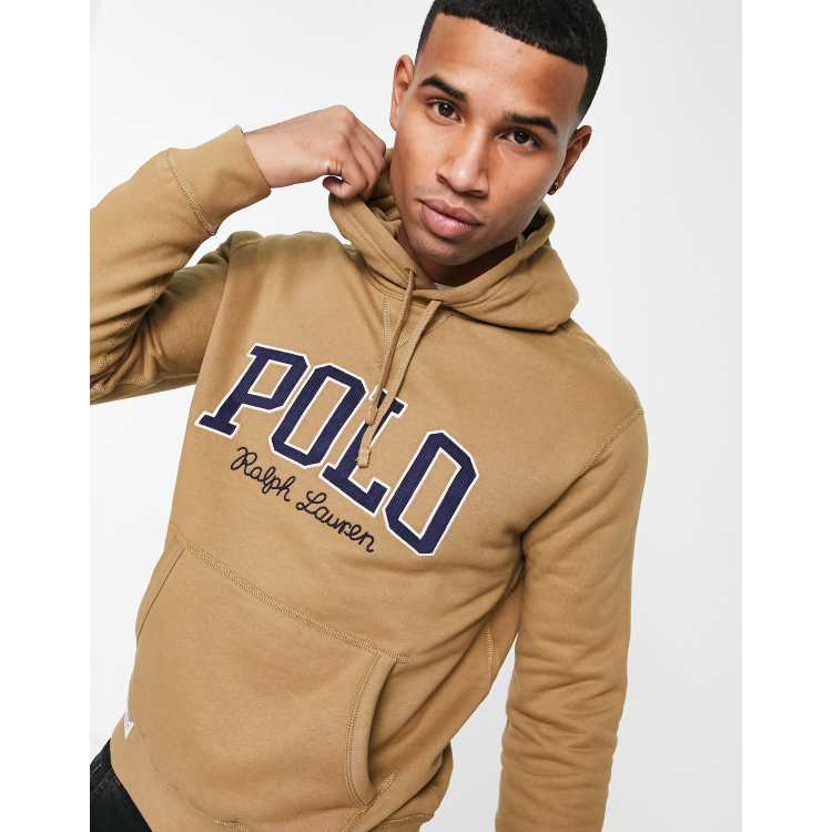 Polo Ralph Lauren collegiate logo fleece hoodie in khaki beige | ASOS